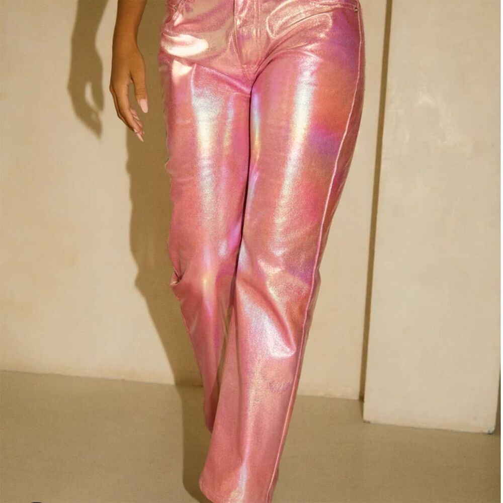 Barbie Pink Metallic, Barbiecore, 90s Straight Leg Pants Size S